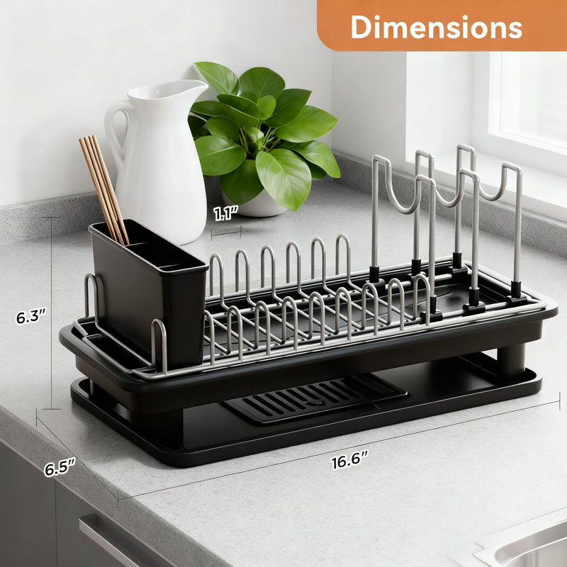 Compact Dish Drying Rack For Small Spaces, Adjustable Drainer With Efficient Water Drainage, Space-Saving Kitchen Counter Organizer