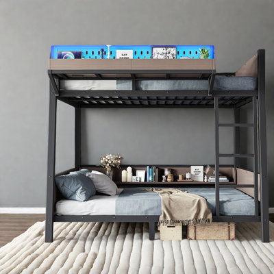 Lits avec rangement à DEL USB, lit superposé simple en bois aggloméré pour la maison