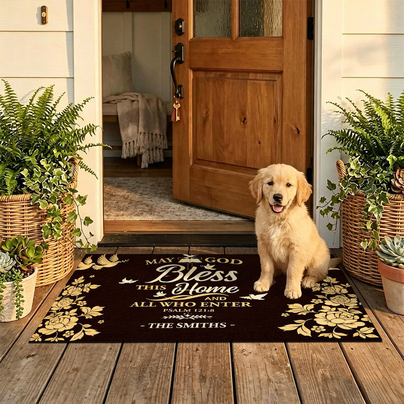  Tapis d'entrée antidérapant pour l'extérieur, 24 po x 36 po, entrée verset en psaume, Entrée du verset de la Bible