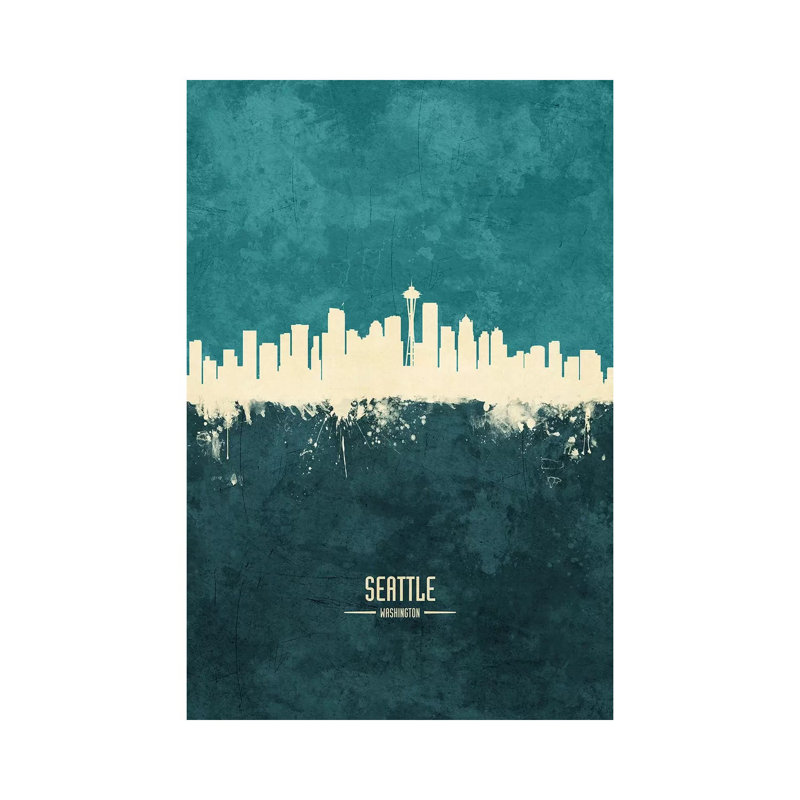 Seattle Washington Skyline by Michael Tompsett - 1 Piece Wrapped Canvas Wall Art, 20.32 cm H x 30.48 cm W