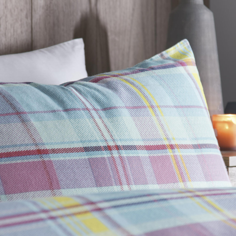 Applecross Check Cotton Chequered Duvet Cover Set with Pillowcases Included, Blue/Pink