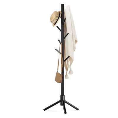 Adosinda 8 - Hook Freestanding Adjustable Solid Wood Coat Rack for Bedroom, Closet, Entrance