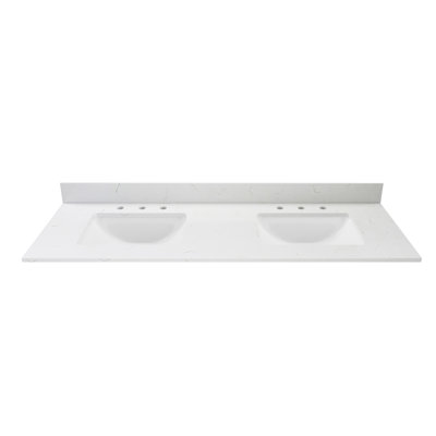 61" Carrara White Vanity Top with Double Sinks