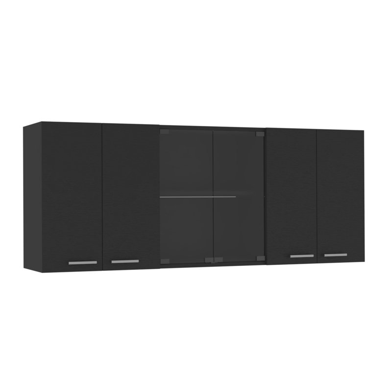 Élégante armoire murale supérieure, quatre tablettes intérieures, Noir