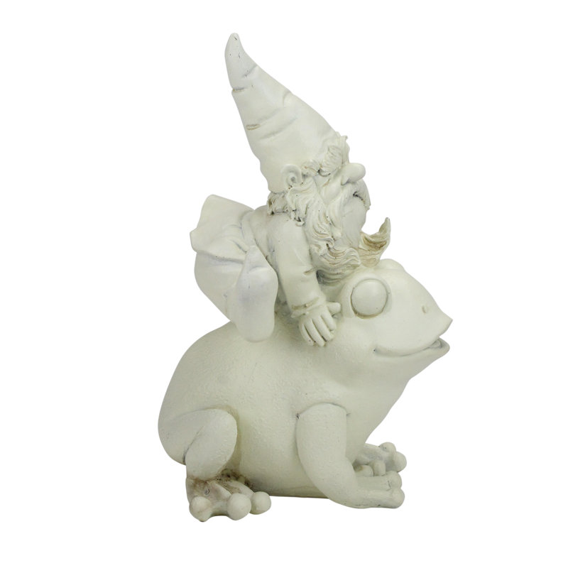 Statue de jardin d'extérieur 9,5 "gnome sautant par-dessus une grenouille