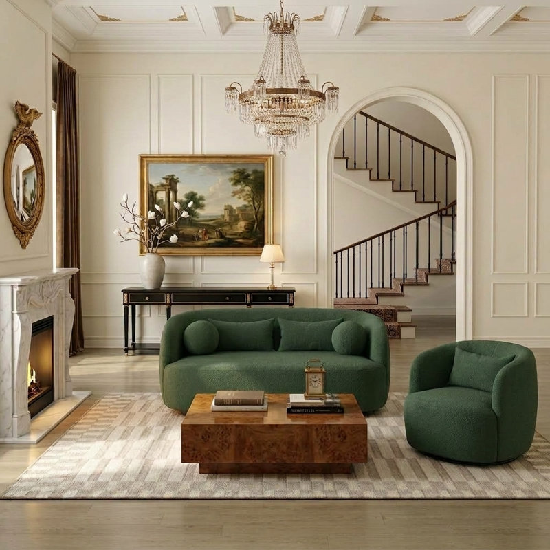2 Piece Boucle Loveseat Living Room Set