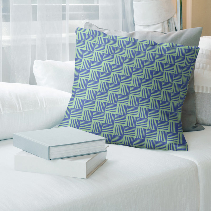 Rayures tressées Coussin décoratif, Bourre en polyester, H 14 po x l 14 po, Petit vert, bleu