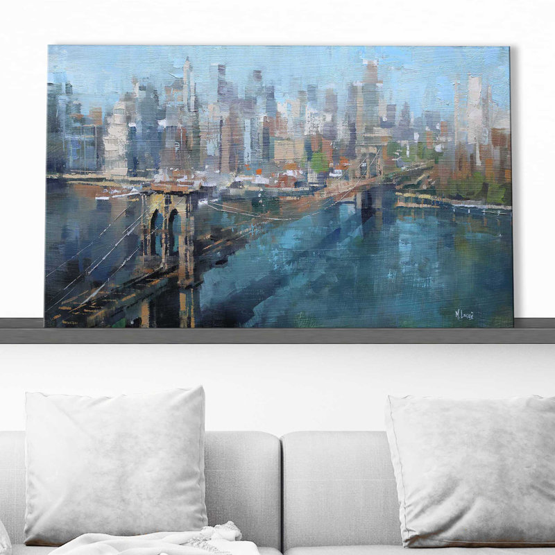 Brooklyn Bridge par - Peinture, Toile tendue, H 18 po x l 30 po x P 1 po