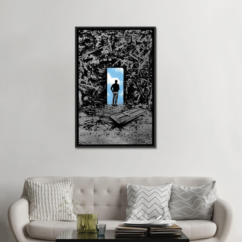 « optimist », impression sur toile, Pas de tapis, Toile avec cadre noir, H 26 po x l 18 po x P 1,5 po