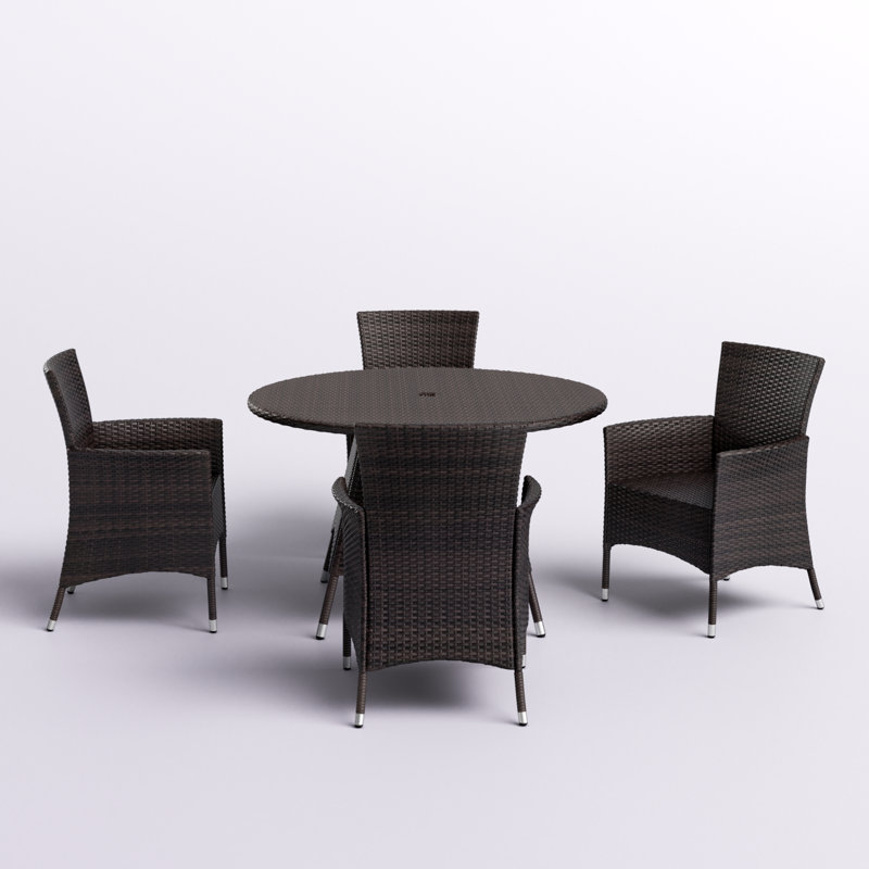 Antuna 4-Person PE Wicker Patio Dining Set with Round Umbrella Table