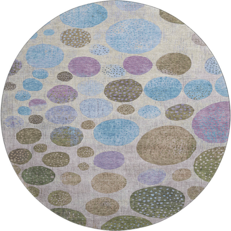 Premium Machine Washable Mayfield AMF1899 Geometric Rug, Round 8'