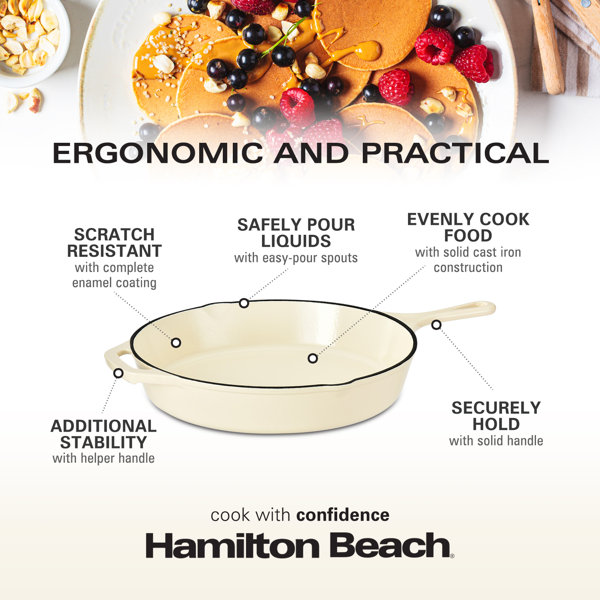 Hamilton Beach 12 Inch Enameled Coated Solid Cast Iron Frying Pan