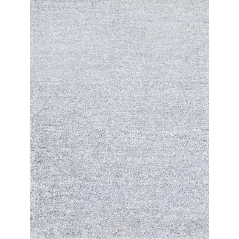 Exquisite Rugs Plush Hand-Knotted Wool/Viscose Chrome Area Rug, Rectangle 10' x 14'