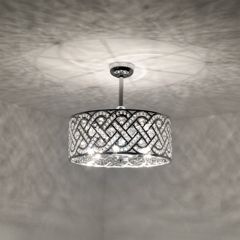 24 Inch Chrome Finish Modern Glame Style Crystal Ceiling Lighted Ceiling Fan With Remote