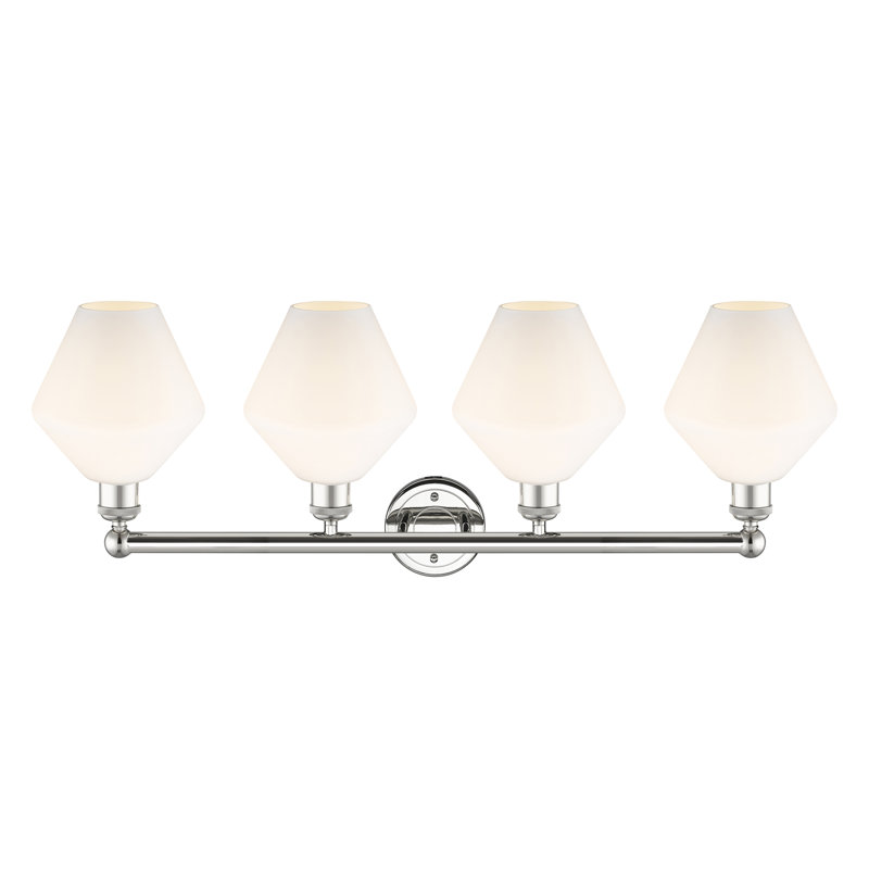 Éclairage de salle de bain à intensité variable 4 lumières Amylea, Blanc mat, Nickel poli