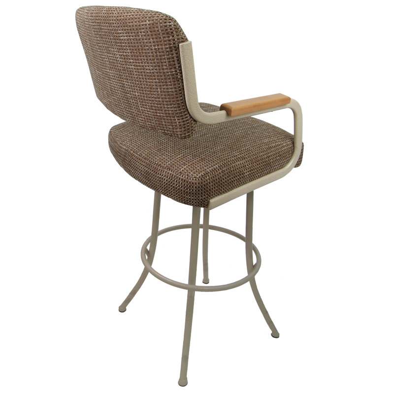 Beige Natural Checkered 34" Swivel Metal & Wood Armchair Stool