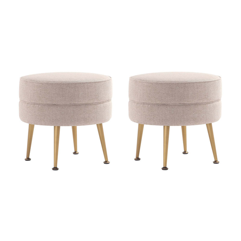 Luker Woven Polyester Blend Upholstered Ottoman in Oatmeal with Gold Feet (Set of 2), Beige, Gold