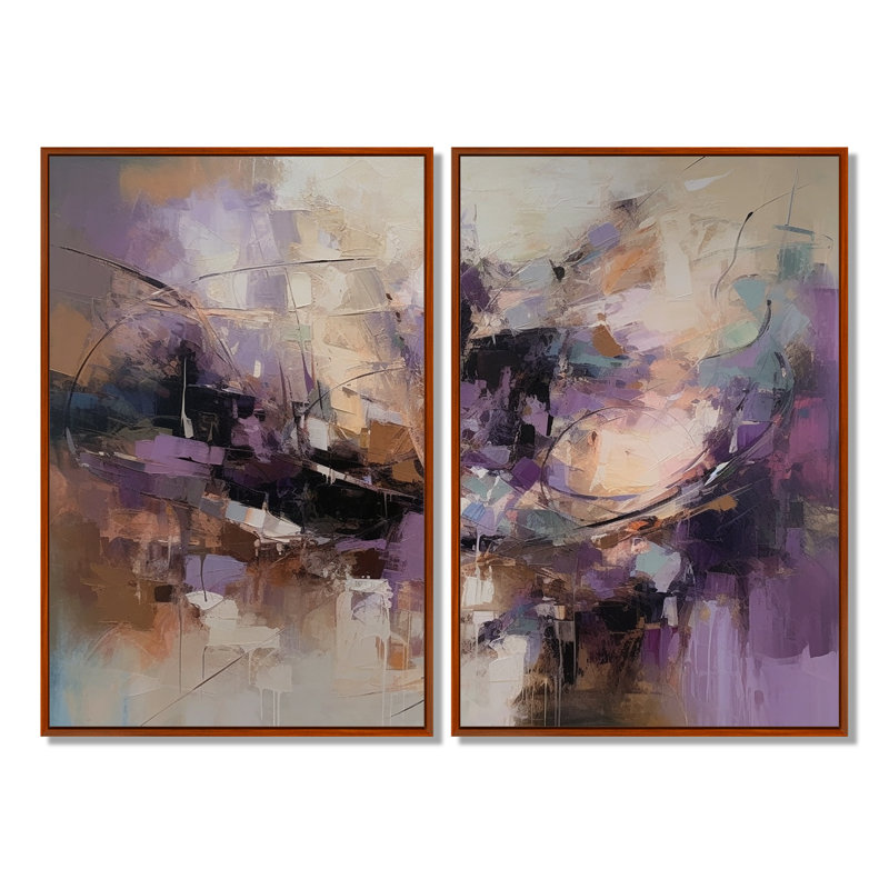 «Mauve Minimalims Enchantment» - art mural mauve, H 36 po x l 48 po, Impression encadrée flottante, Brun
