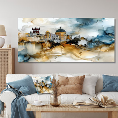 Watercolor Pena Palace In Portugal II - Traditional Metal Art Print, Portugal Metal Wall Art