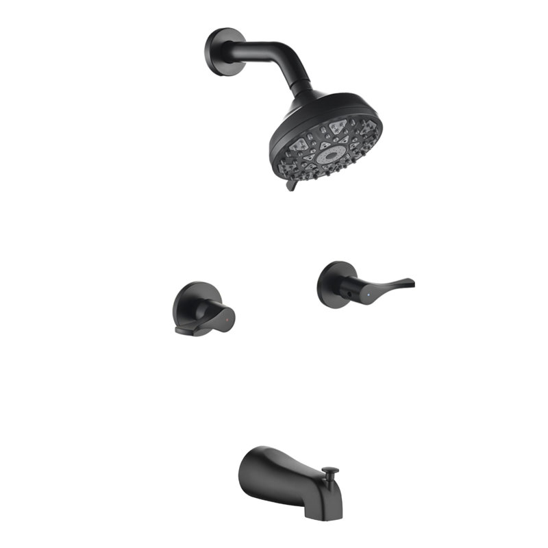 Wall Mounted Shower System With Tub Spout Double Handle Shower Faucet Set Brass Shower Trim Kit With Rough-In Valve