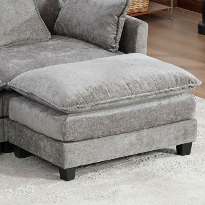 Grid Modular Ottoman for Sectional Sofa, Chenille Comfy Upholstered Furniture for Living Room