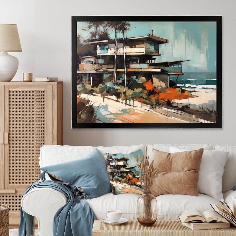 «Orange and Beige Cityscape Chronicles», reproduction sur toile, H 24 po x l 32 po x P 1 po, Cadre photo noir