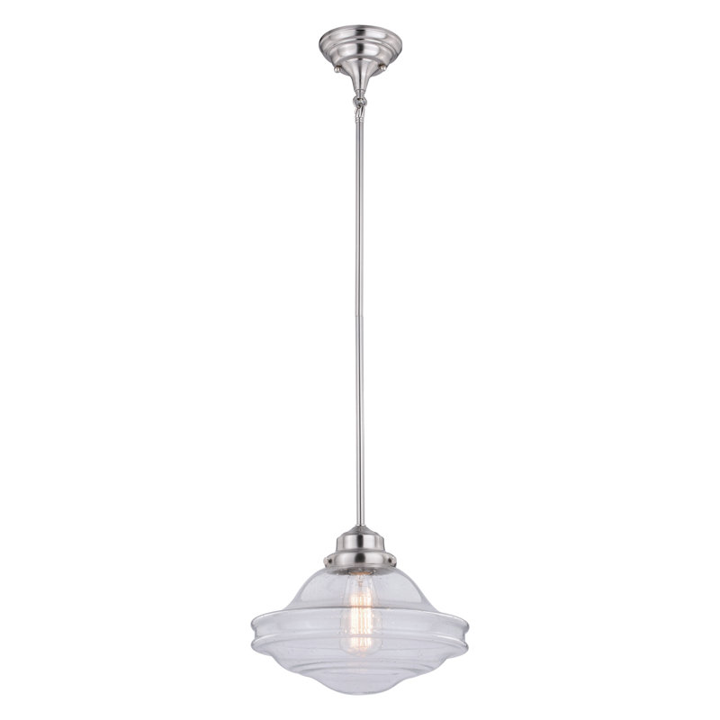 Owen 1 - Light Single Pendant, Clear Seed Glass, Satin Nickel, 11.75'' H x 12'' W x 12'' D