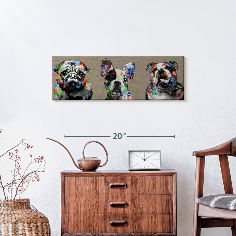 Bulldogs sur toile, H 8 po x l 24 po x P 1 po