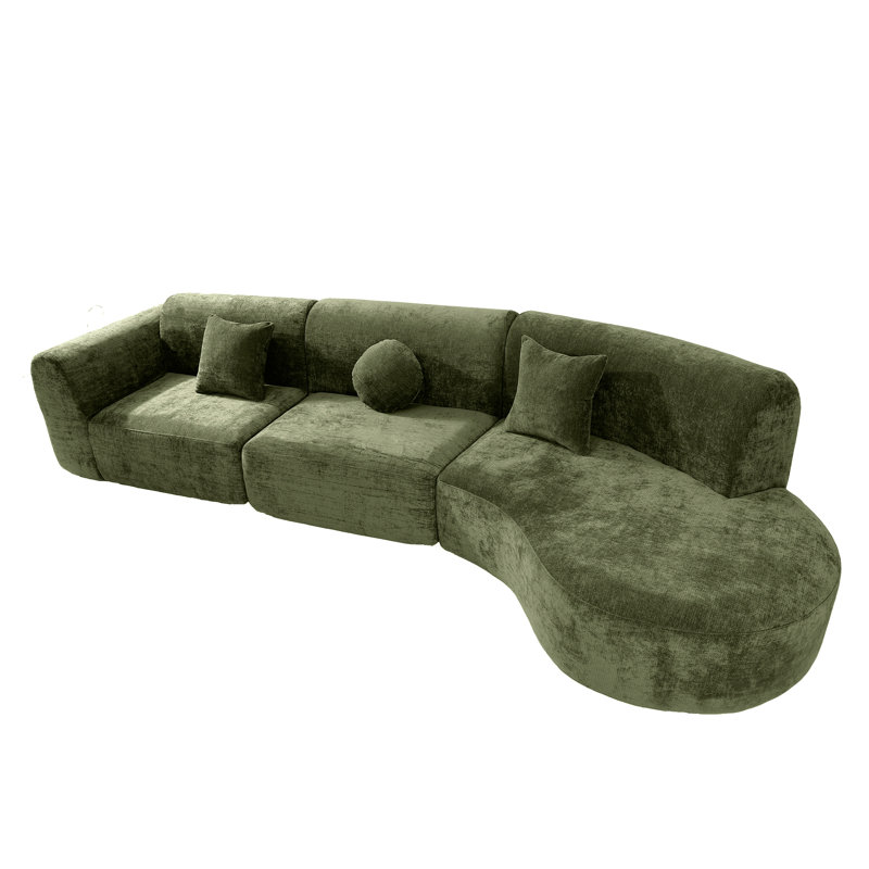 Boneless 3 - Piece Upholstered Curvy Couch, Green