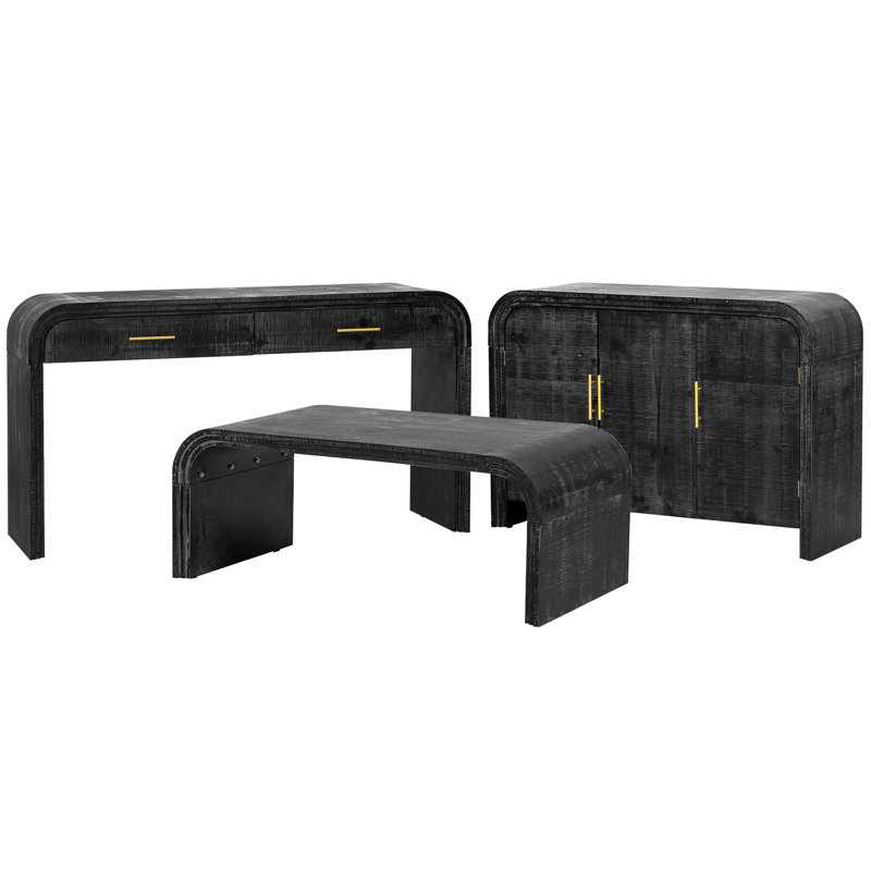 Trois tables de style antique noir avec touche décorative: buffet, console, café charmant et fini