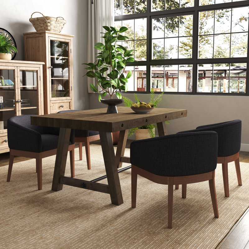 Table de salle à manger en bois massif rustique et chaises, Brun, 5 pièces: table, 4 chaises, Gris anthracite / brun