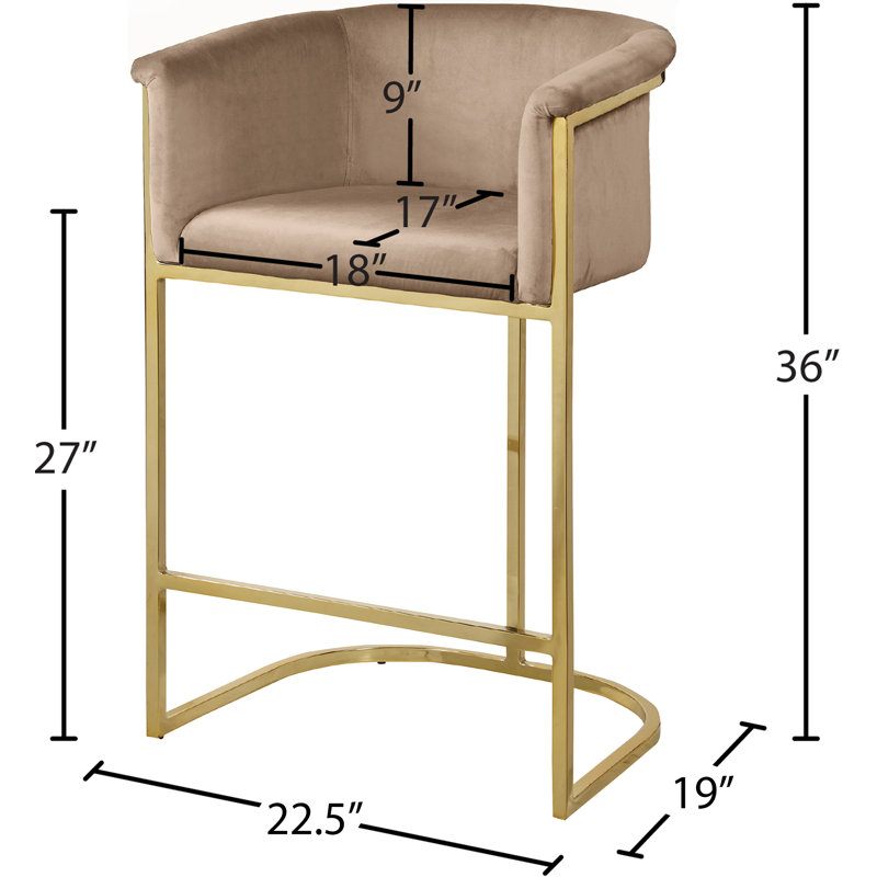 Hani Upholstered Counter Stool with Metal Frame, Beige Velvet