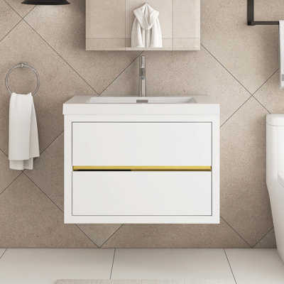 Meuble-lavabo mural simple 30 po avec comptoir et tiroirs à fermeture en douceur