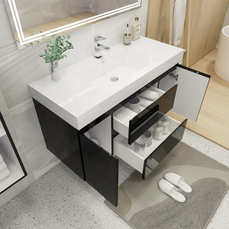 Ensemble de meuble-lavabo mural simple 48 po Carol-Ann, Noir très lustré