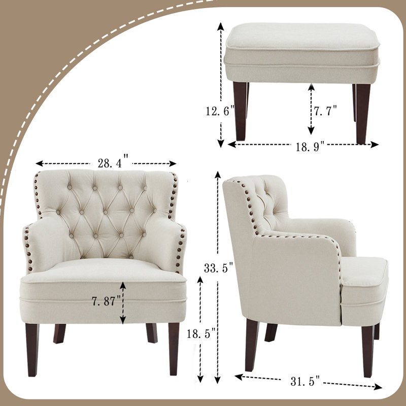 Fauteuil rembourré avec repose-pieds, Mélange de polyester beige