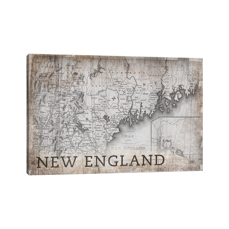 New England Map by PI Galerie - Wrapped Canvas Print, 20.32 cm H x 30.48 cm W