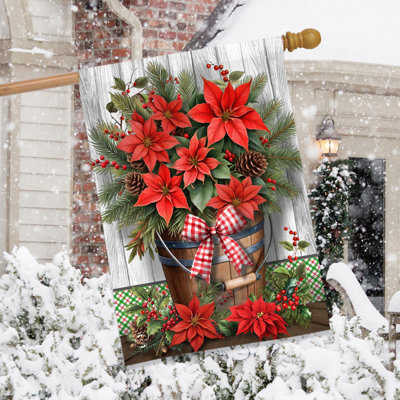 Poinsettia Pail House Flag 28x40