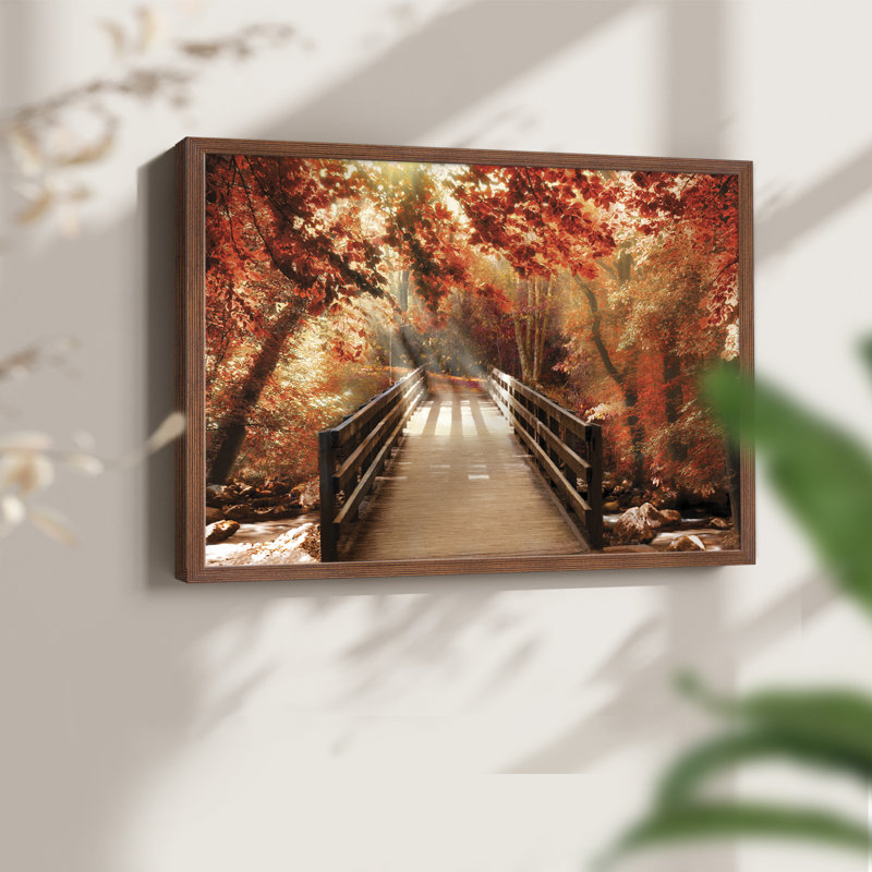 Pont d'automne - reproduction encadrée - réversible, H 11 po x l 14 po, Noyer