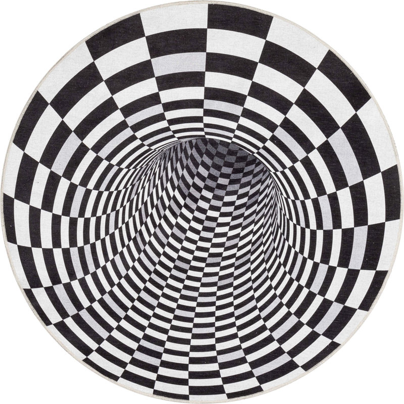 Checkered Indoor Rug, Round 5'3"