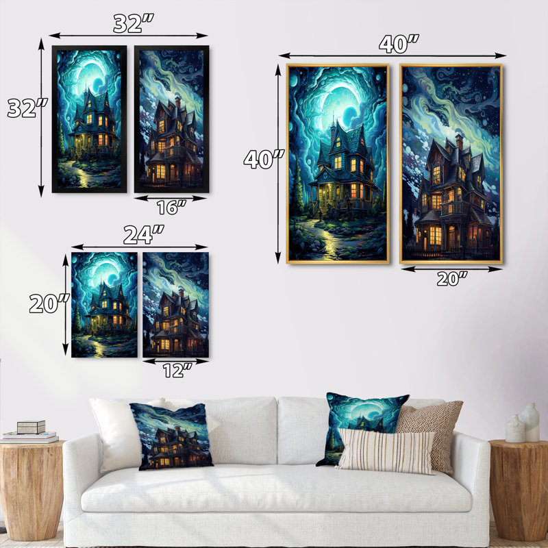 «Night's Keep», 2 pièces sur toile, H 40 po x l 40 po, Encadrement doré
