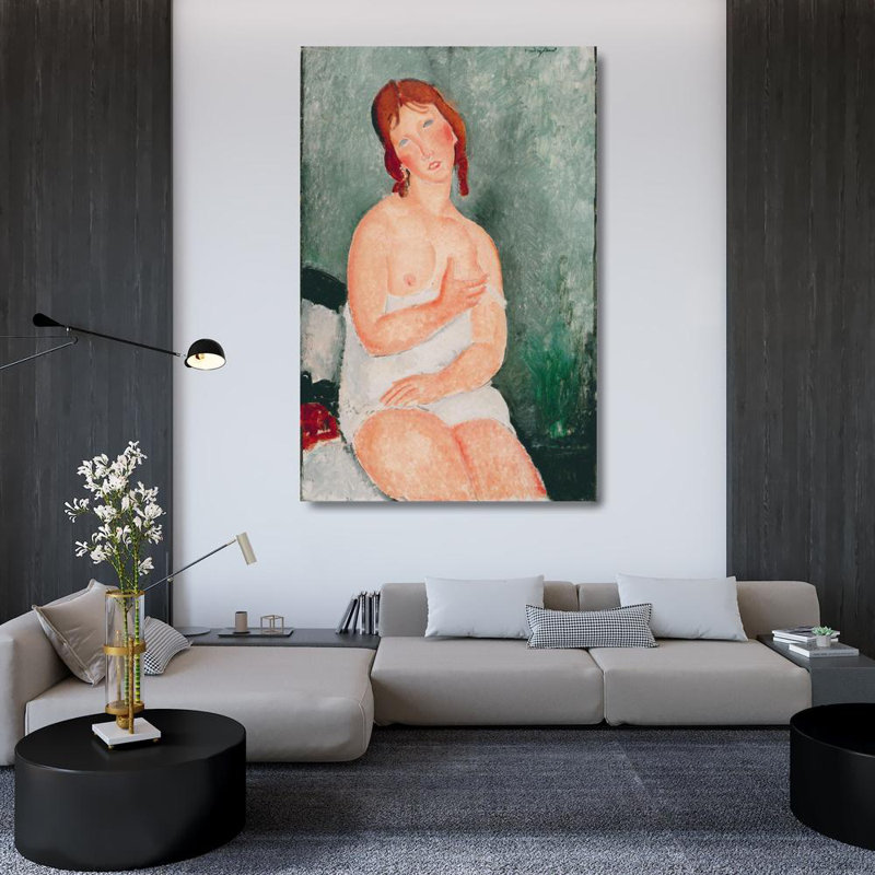 "Jeune femme dans une chemise," par Amedeo Modigliani, impression sur toile tendue avec châssis, H 48 po x l 33 po