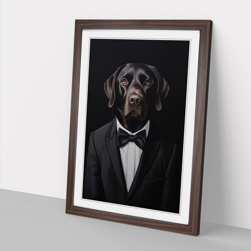 Labrador Retriever In A Suit Painting No.2 - Single Picture Frame Print on Wood, 46cm H x 34cm W x 2cm D, Walnut Framed