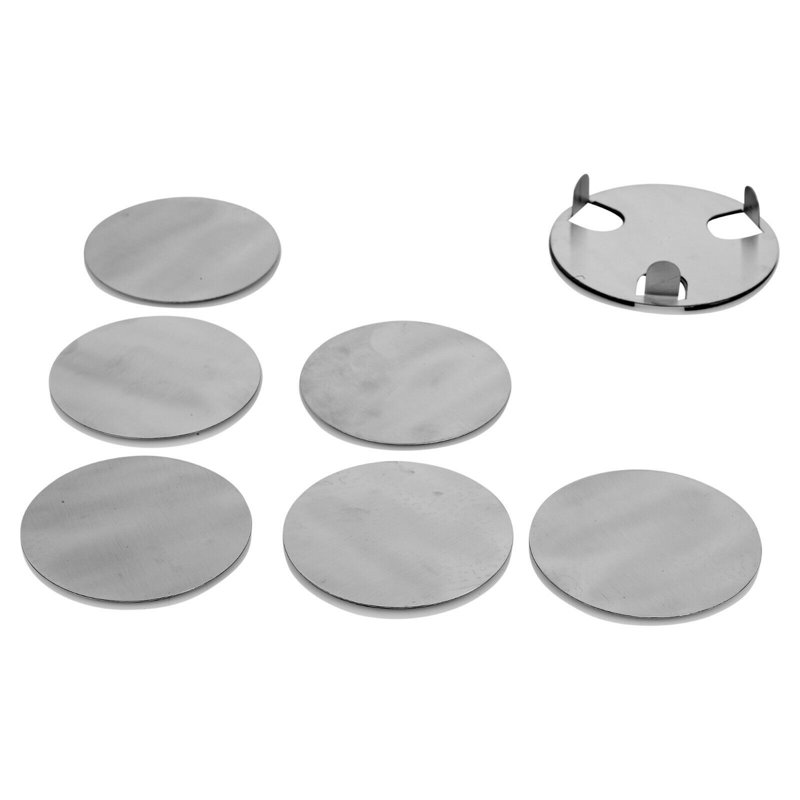 Stainless Steel Round 6 Piece Coaster Set With Holder, Silver