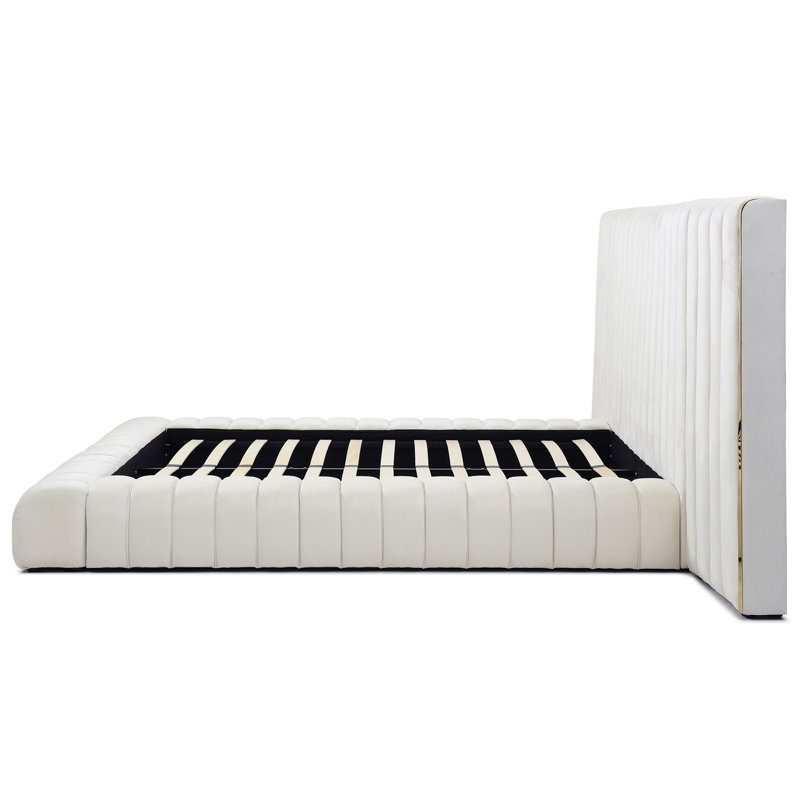 Lit plateforme tapissier Avalon, Crème, Très grand