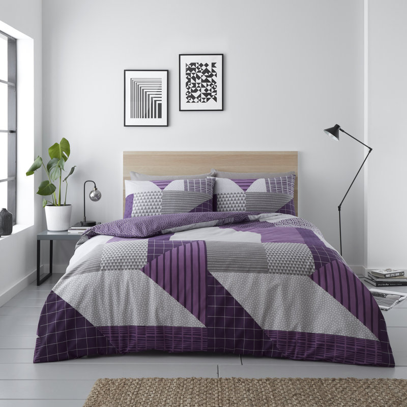 Satin Geometric Shapes Duvet Cover Set with Pillowcases Included, Blush Pink, Kingsize Duvet Cover + 2 Standard Pillowcase
