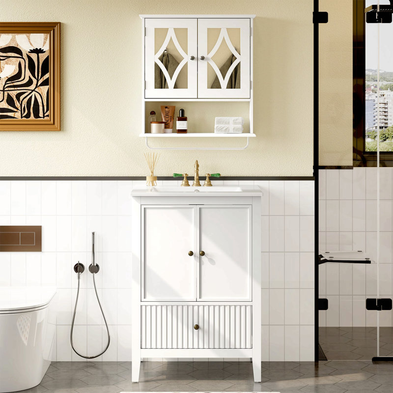 Ensemble de meuble-lavabo 24 po avec lavabo, meuble-lavabo avec portes et tiroirs, meuble-lavabo moderne avec surface peinte, blanc