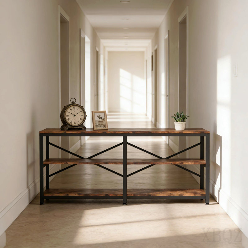 Canapé rustique de style campagnard, table de vestibule à 3 niveaux, console, meuble télé, bibliothèque