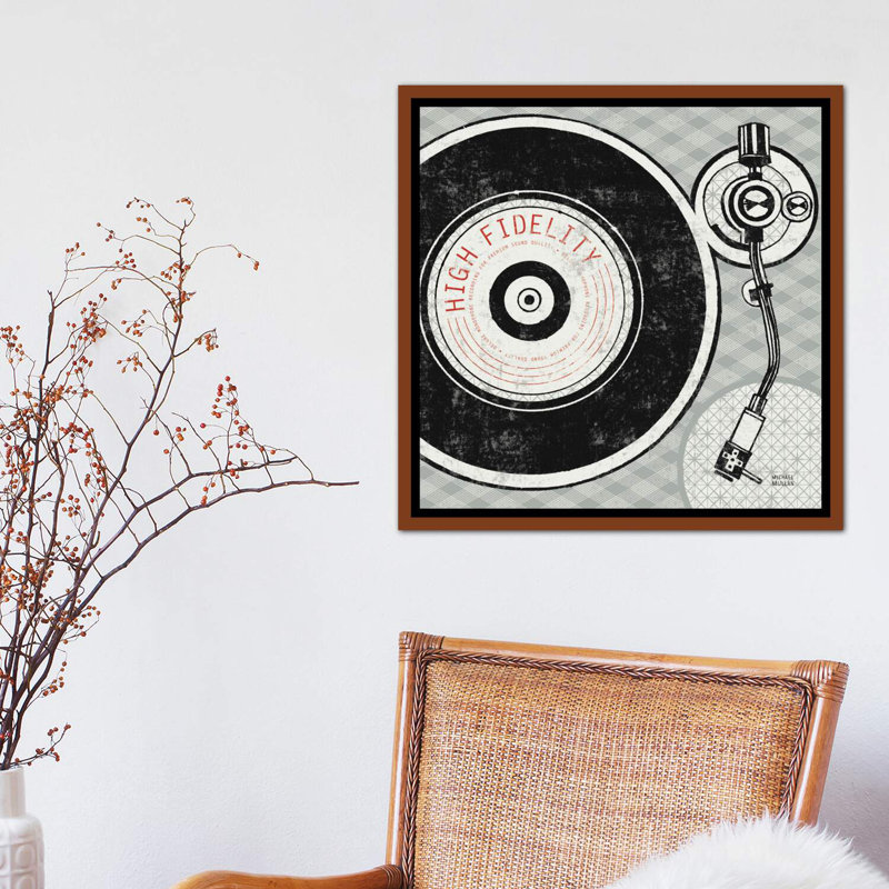" Vintage Analogue Record Player " by Michael Mullan, 18" H x 18" W x 1.5" D, Classic Brown Framed Canvas