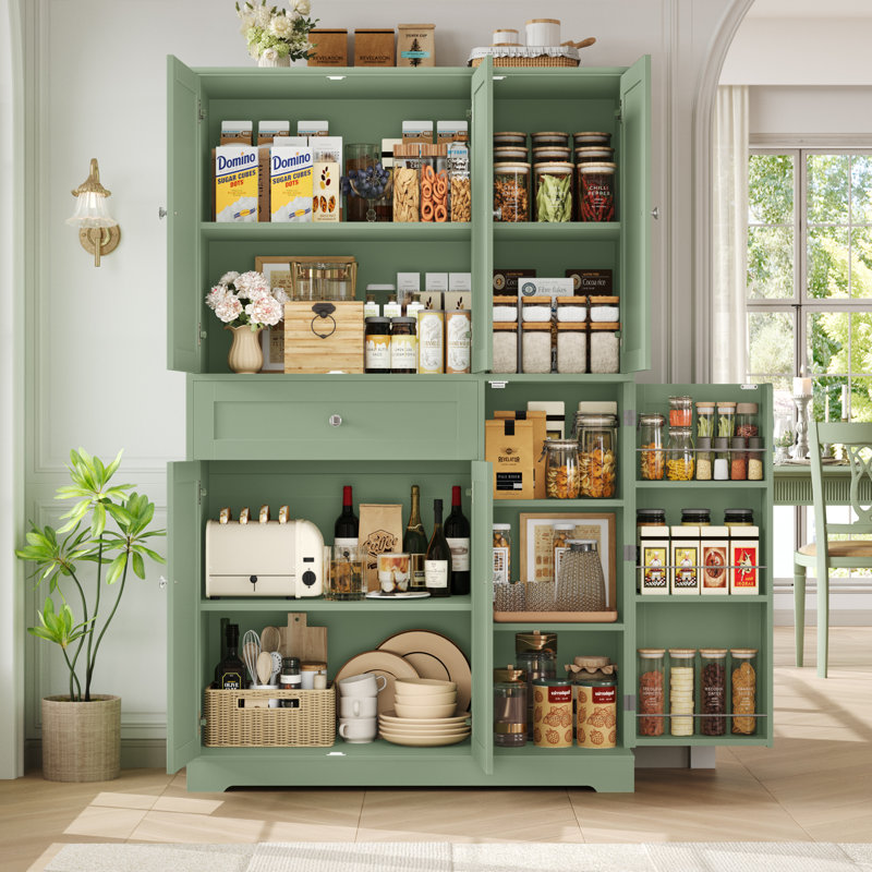 68.1'' Kitchen Pantry Cabinet with Food Shelves, Green