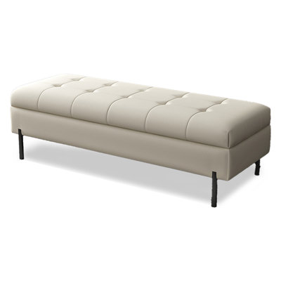 Light Luxury Microfiber Storage Ottoman with Solid Wood Frame